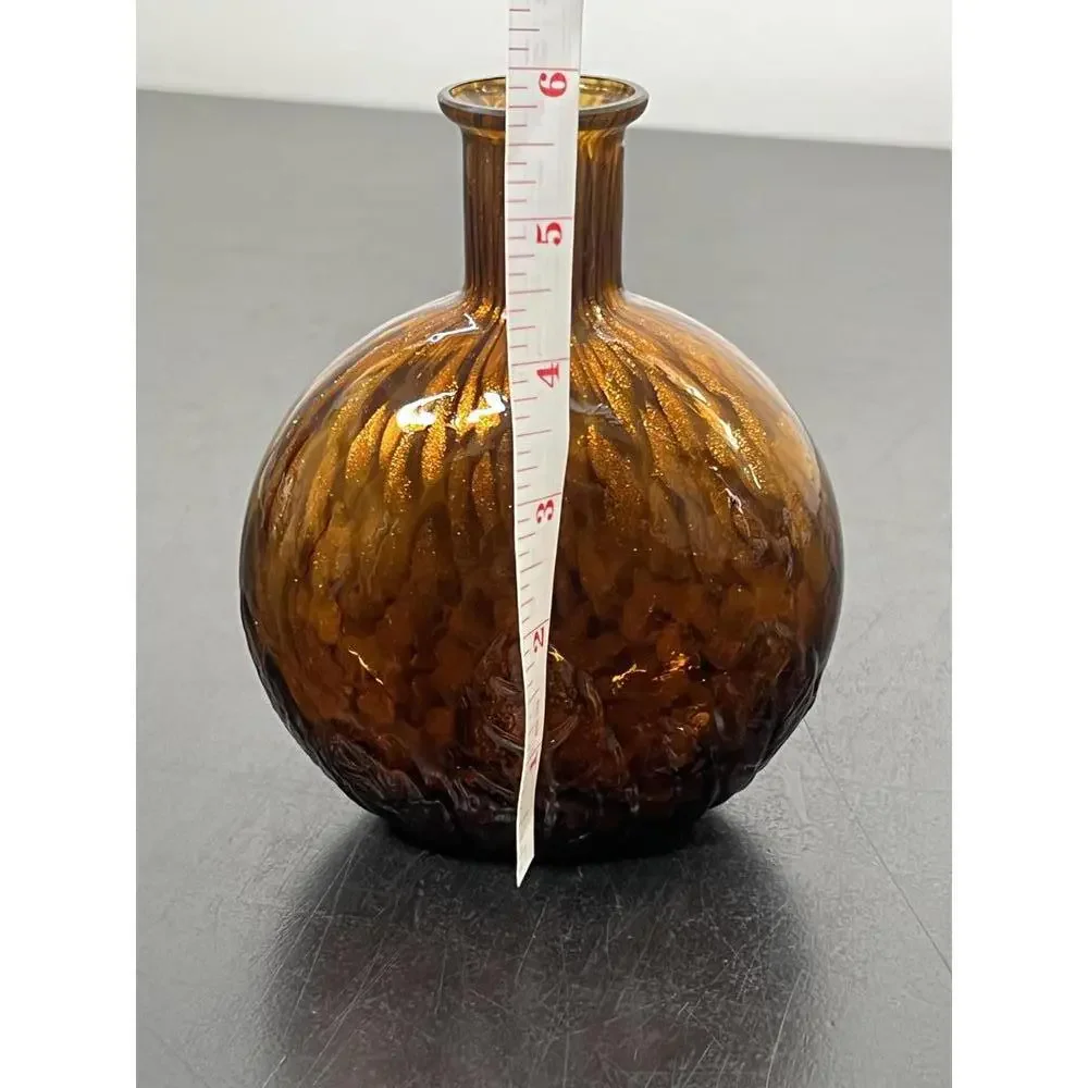 Murano Brown Speckled Maestri Vetra‎ 6” Bottle Vase Embrosses Leaves